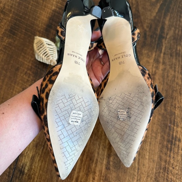 Cole Haan | Noella Bow Leopard Print Leather Slingback Kitten Heel Pumps - Picture 8 of 10